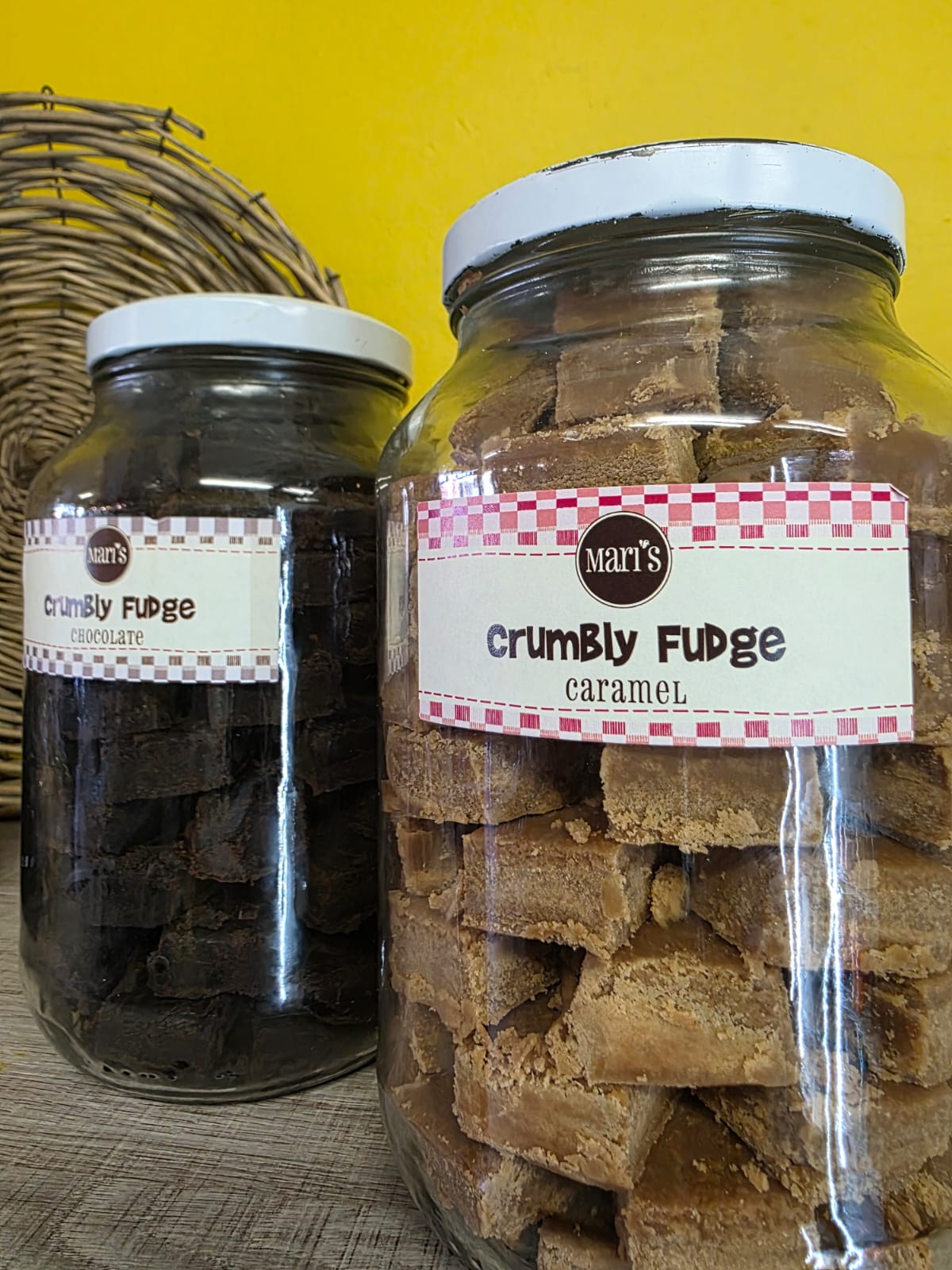 Crumbly fudge jars on the shelf